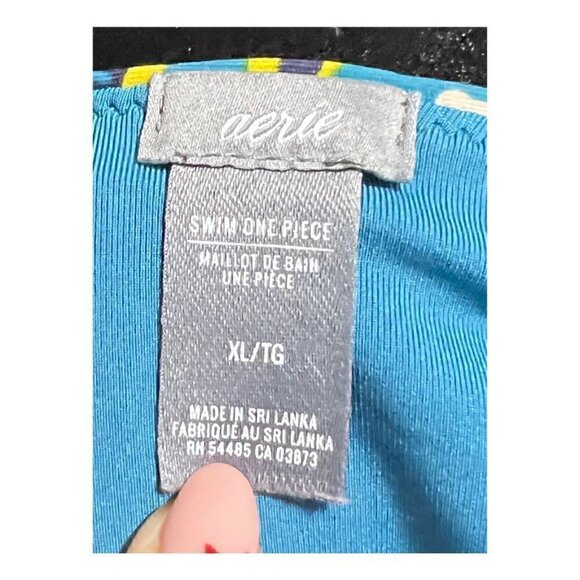 Aerie Blue Teal Floral Print Cut Out One Piece Swimsuit (Womens XL) - Picture 6 of 9